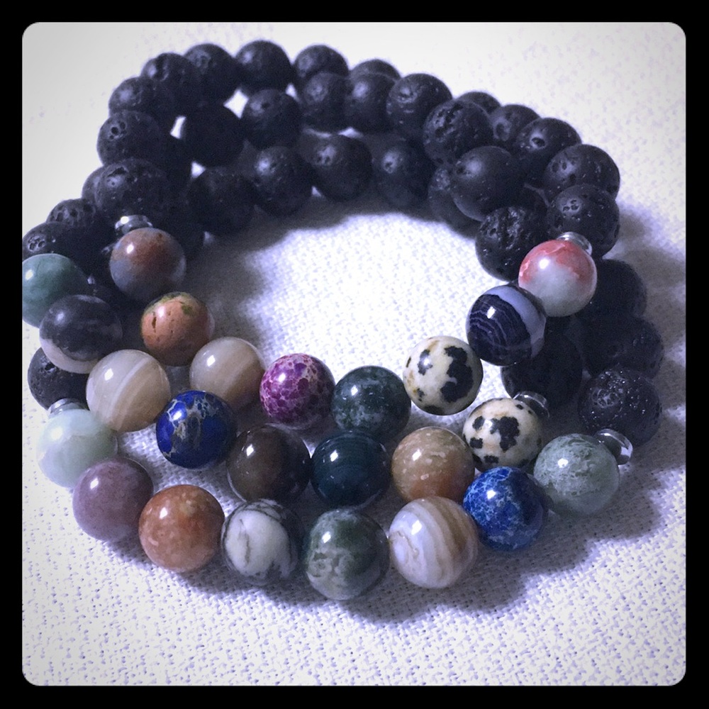 Gemstone and Lava Rock Bracelet